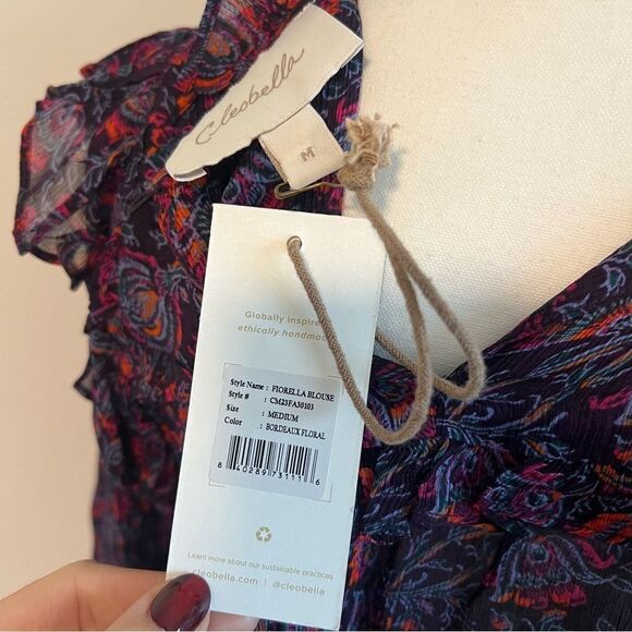 CLEOBELLA Fiorella Blouse NEW Size Medium Floral Long Sleeve Purple - Picture 12 of 13
